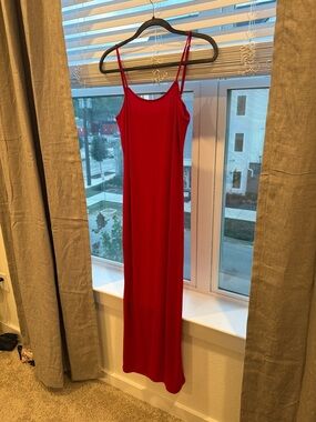 Anthropologie Red Maxi Slip Dress with Spaghetti Straps